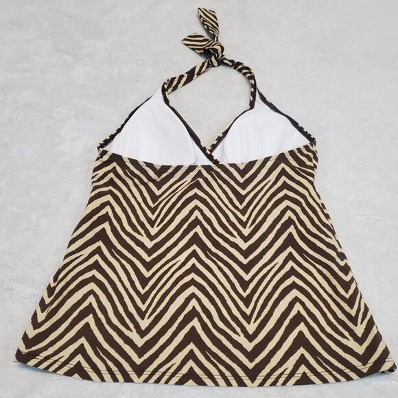 Talbots Brown Zebra Animal Stripe Tankini Halter Bikini Bottoms Swim Suit Set 10 - Picture 3 of 13